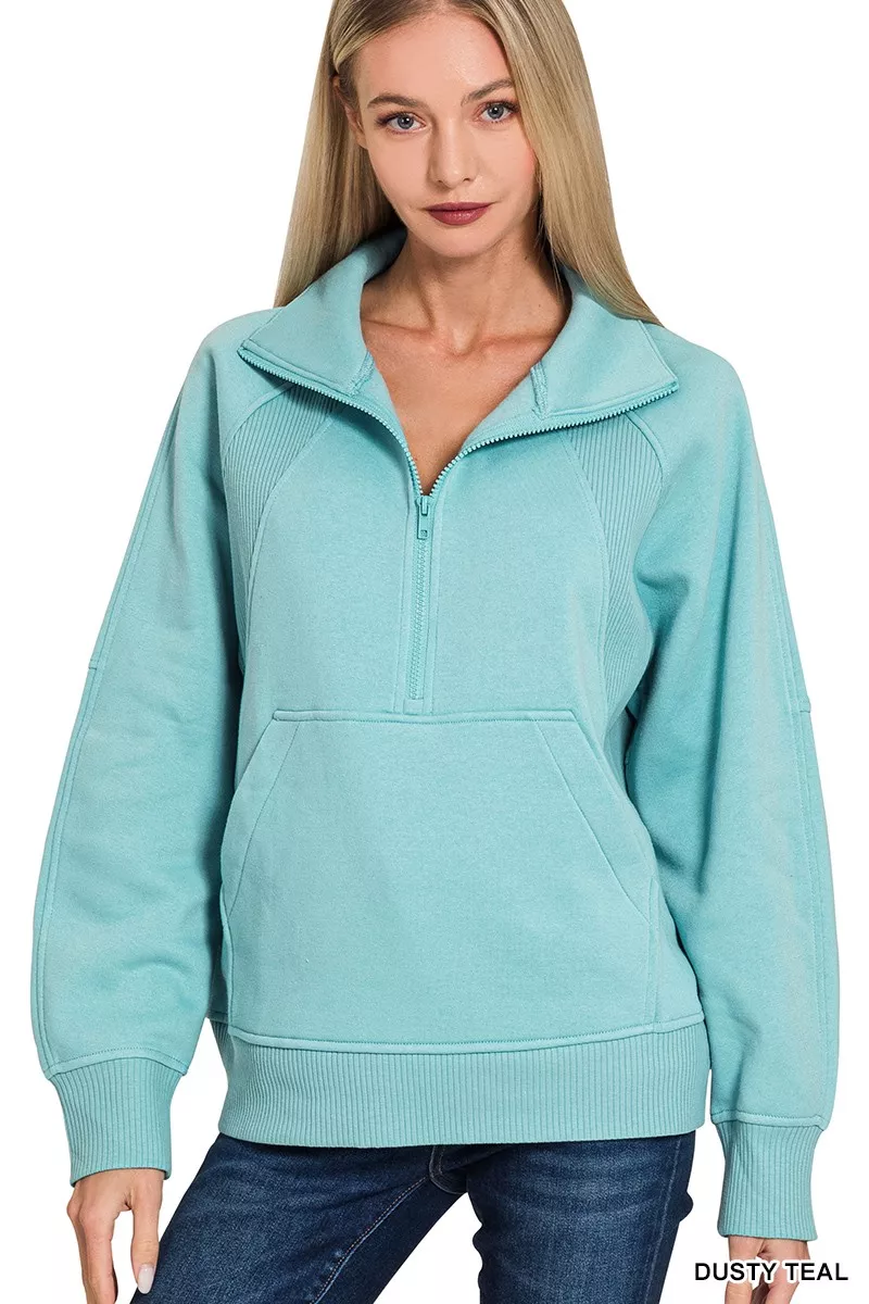 Half Zip Fleece Sweatshirt with kangaroo Pocket, image 2