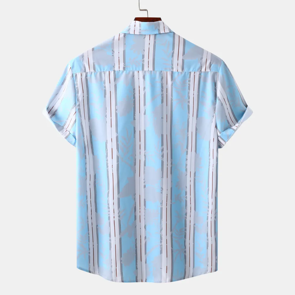 Men's Plus Size Casual Striped Short Sleeve Button-Up Shirt, image 2