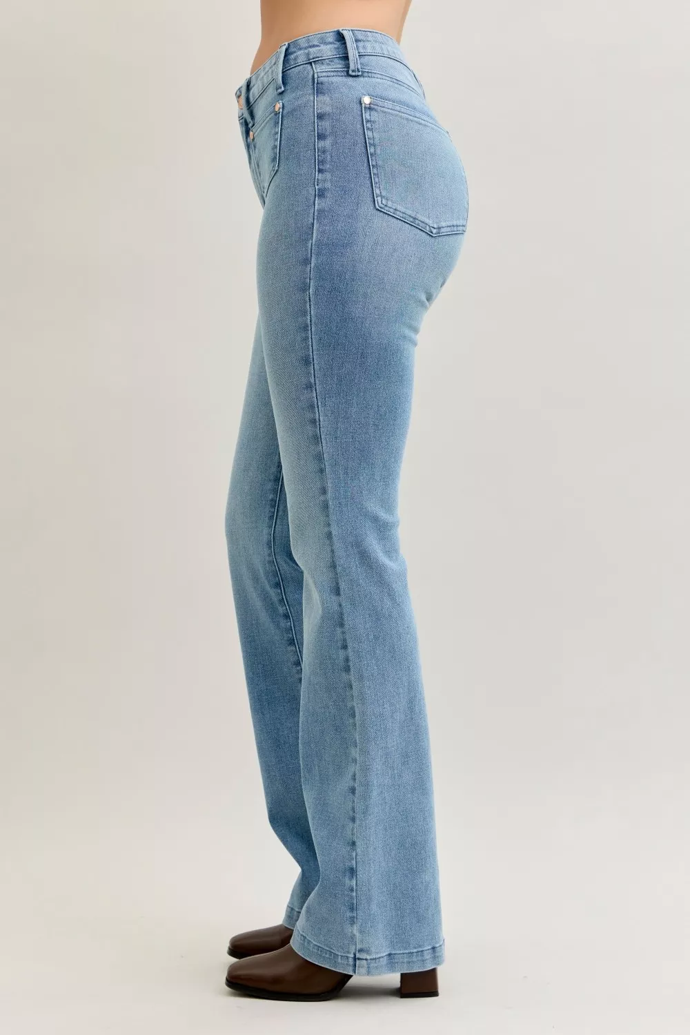 Full Size Mid Rise Bootcut Jeans with Contrast Wash & Front Patch Pockets Plus Size, image 16