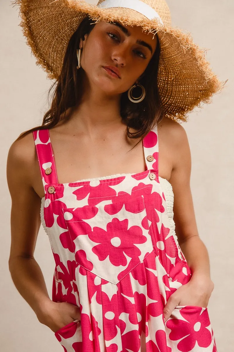 Floral Prints Tuck Detail Short Overall With Pockets, image 14