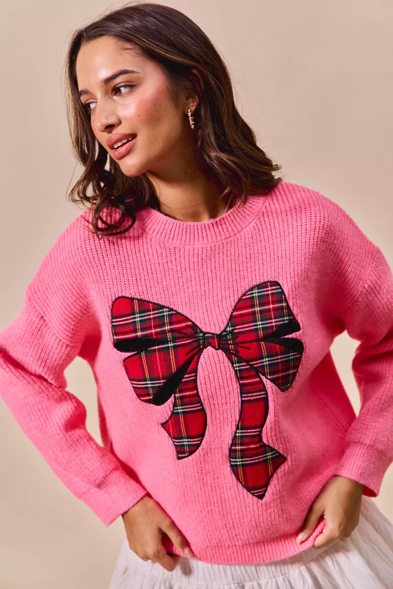 Checker Plaid Ribbon Christmas Holiday Sweater, image 10