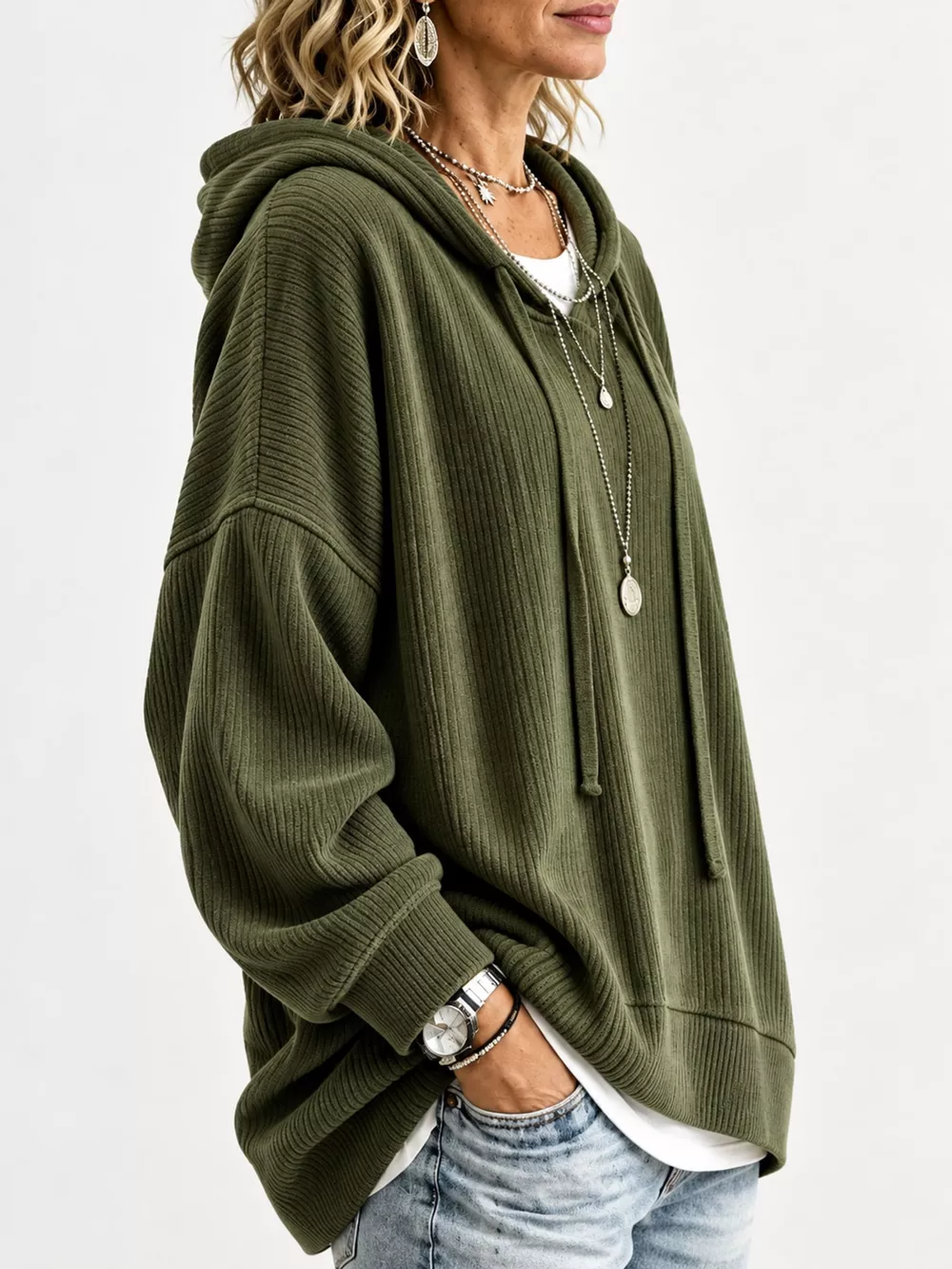 Drawstring Dropped Shoulder Hoodie, image 19