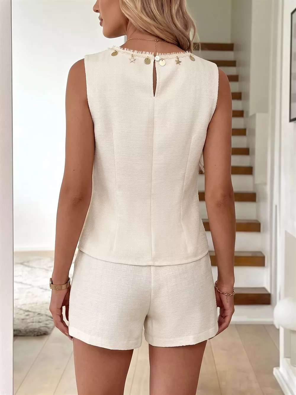 Embellished Sleeveless Top & Shorts Set, image 6