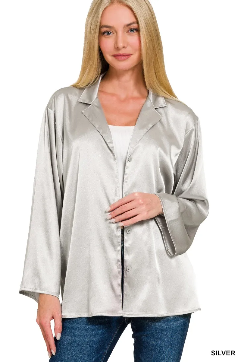 Satin Button Down Shirt, image 2