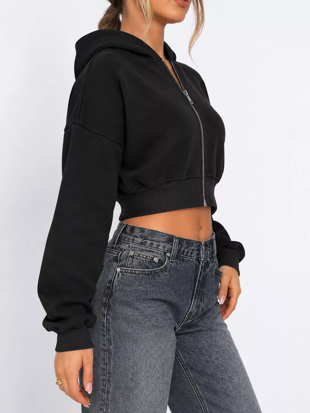 Zip-Up Cropped Hoodie, image 2