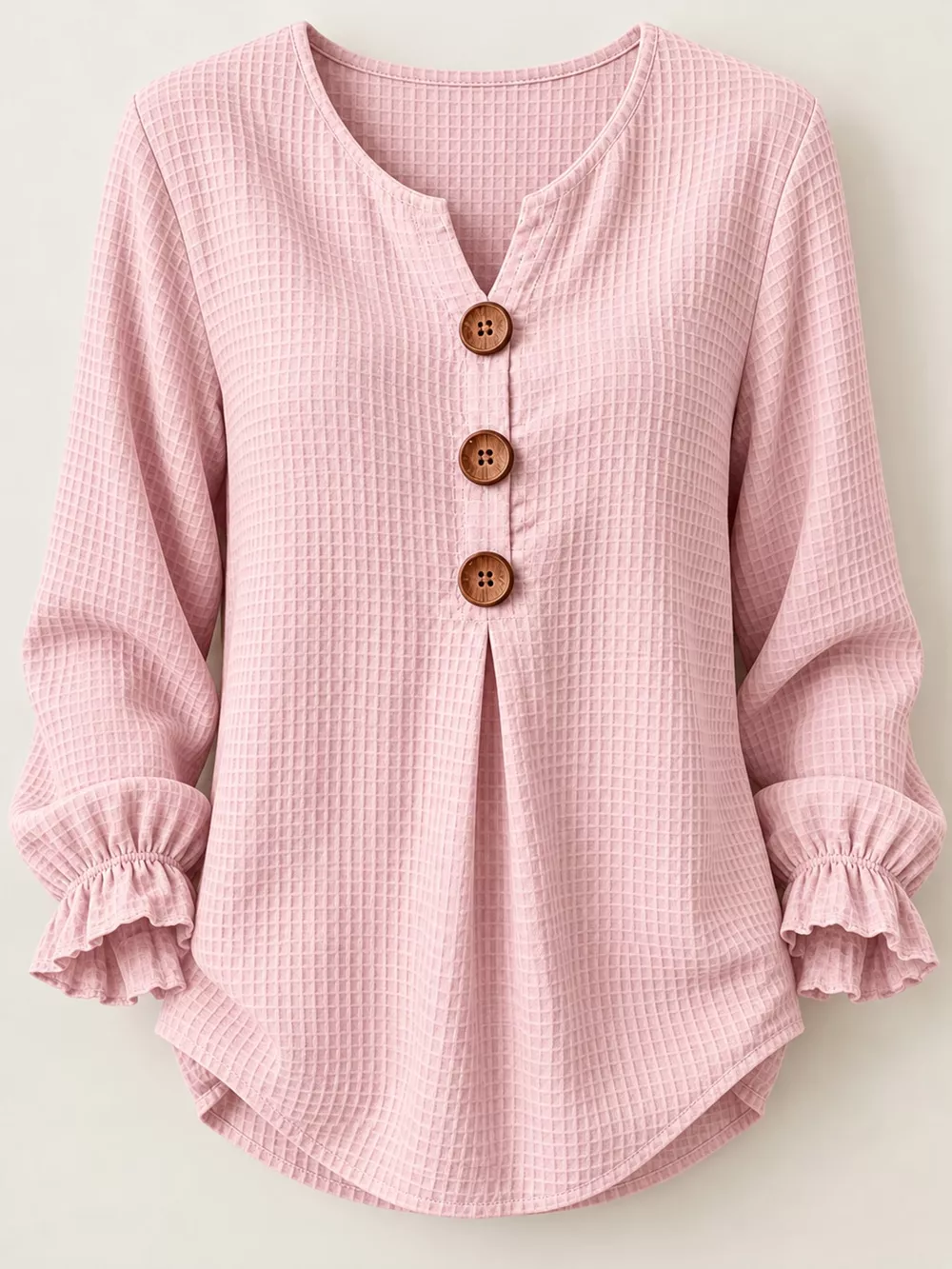 Full Size Waffle Knit Flounce Sleeve Blouse Plus Size, image 5
