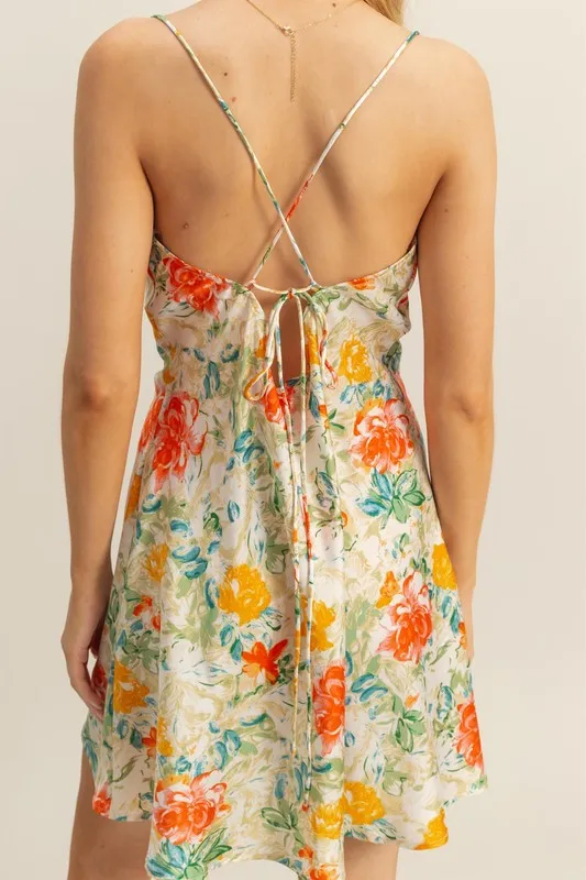 Floral Cowl Neck Flirty Satin Mini Dress, image 6