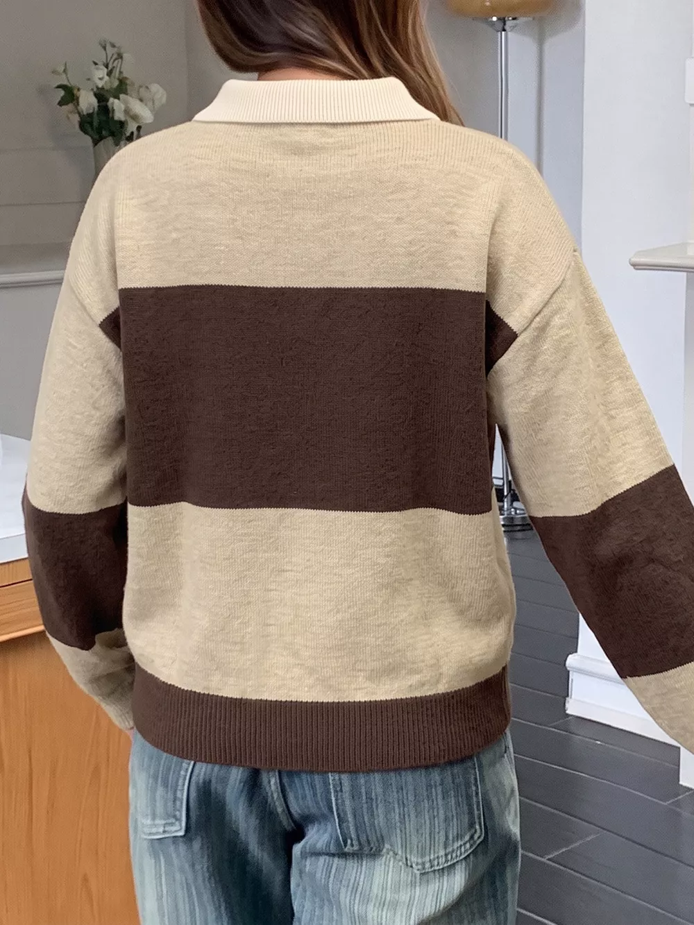 Color Block Polo Collar Sweater, image 5