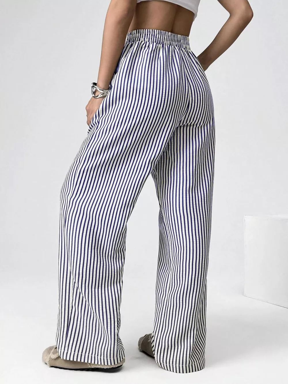 Striped High-Waisted Wide Leg Pants, image 3