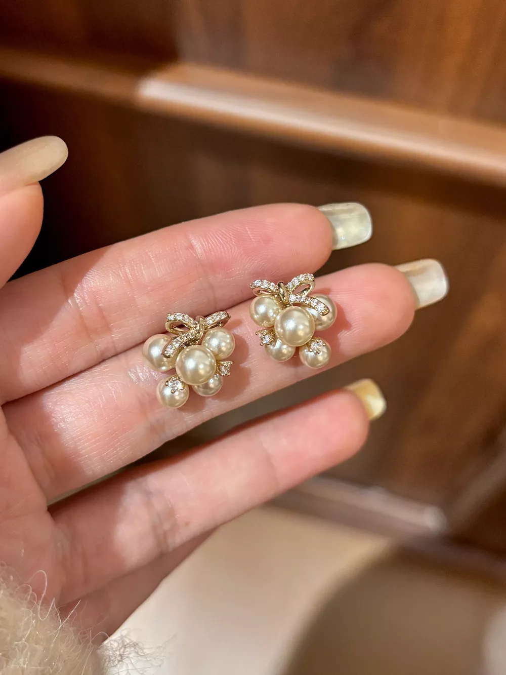 Pearl Cluster Bow Earrings, image 5