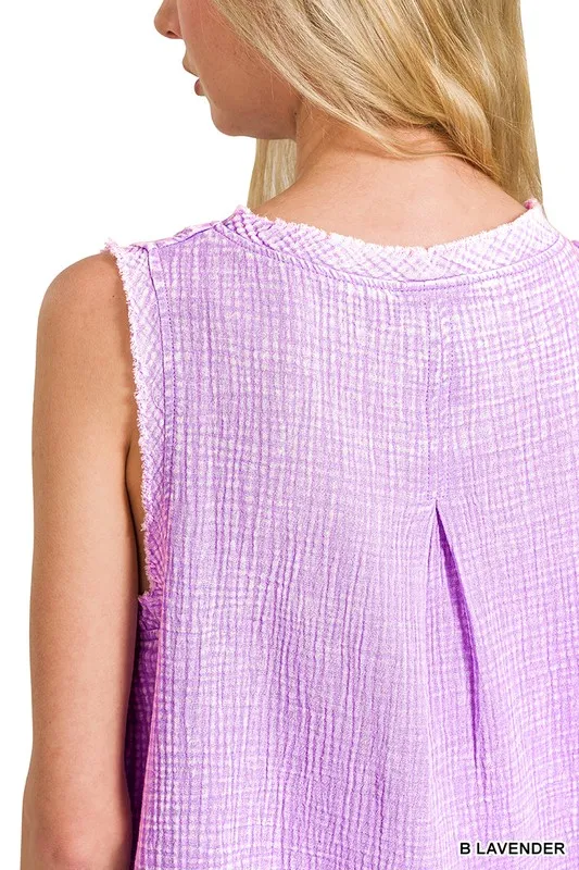 Double Gauze Raw Edge Acid Washed Tank, image 5
