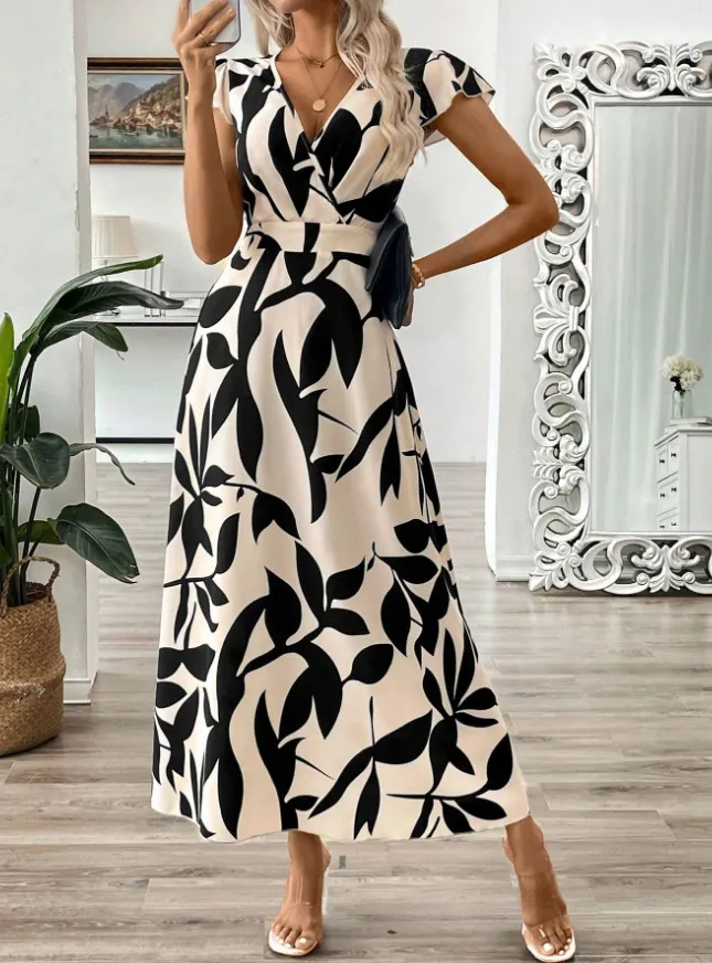 Printed Surplice Wrap Midi Dress, image 7