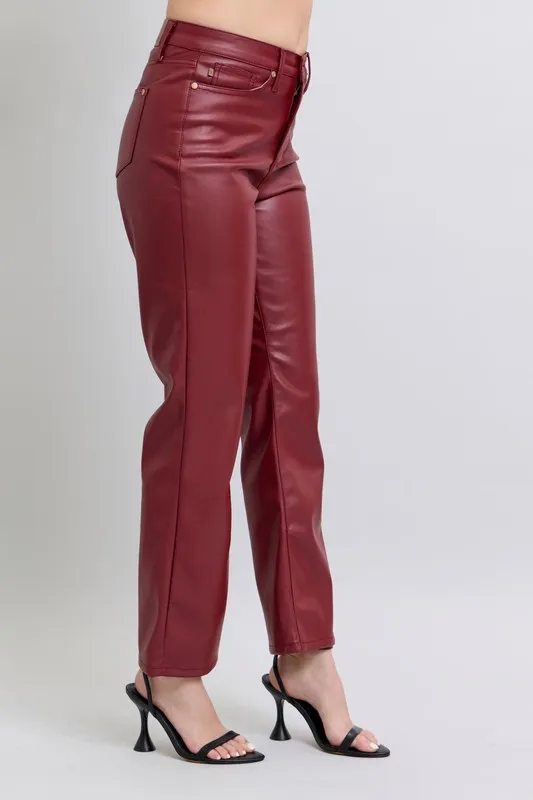 Full Size High Waist Tummy Control Faux Leather Straight Pants Plus Size, image 10