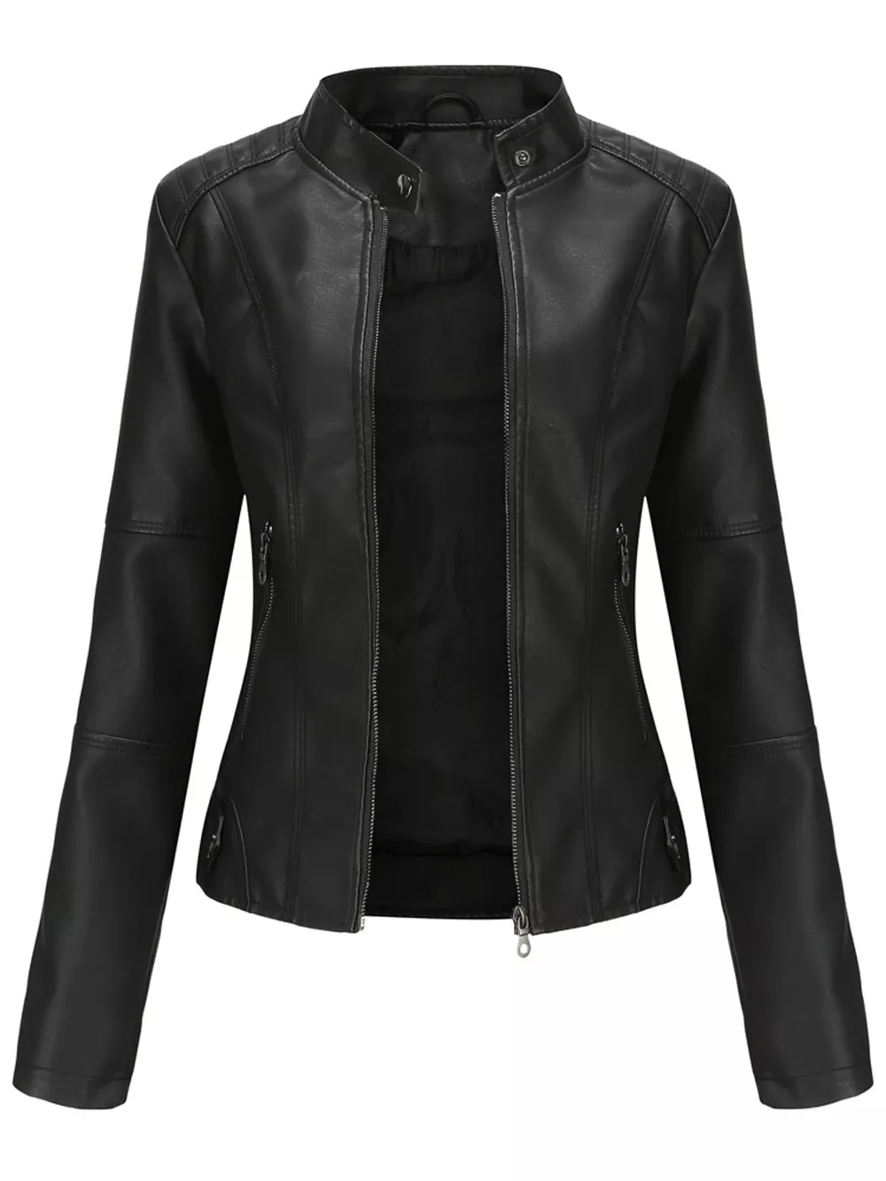Full Size Slim Fit Faux Leather Moto Jacket Plus Size