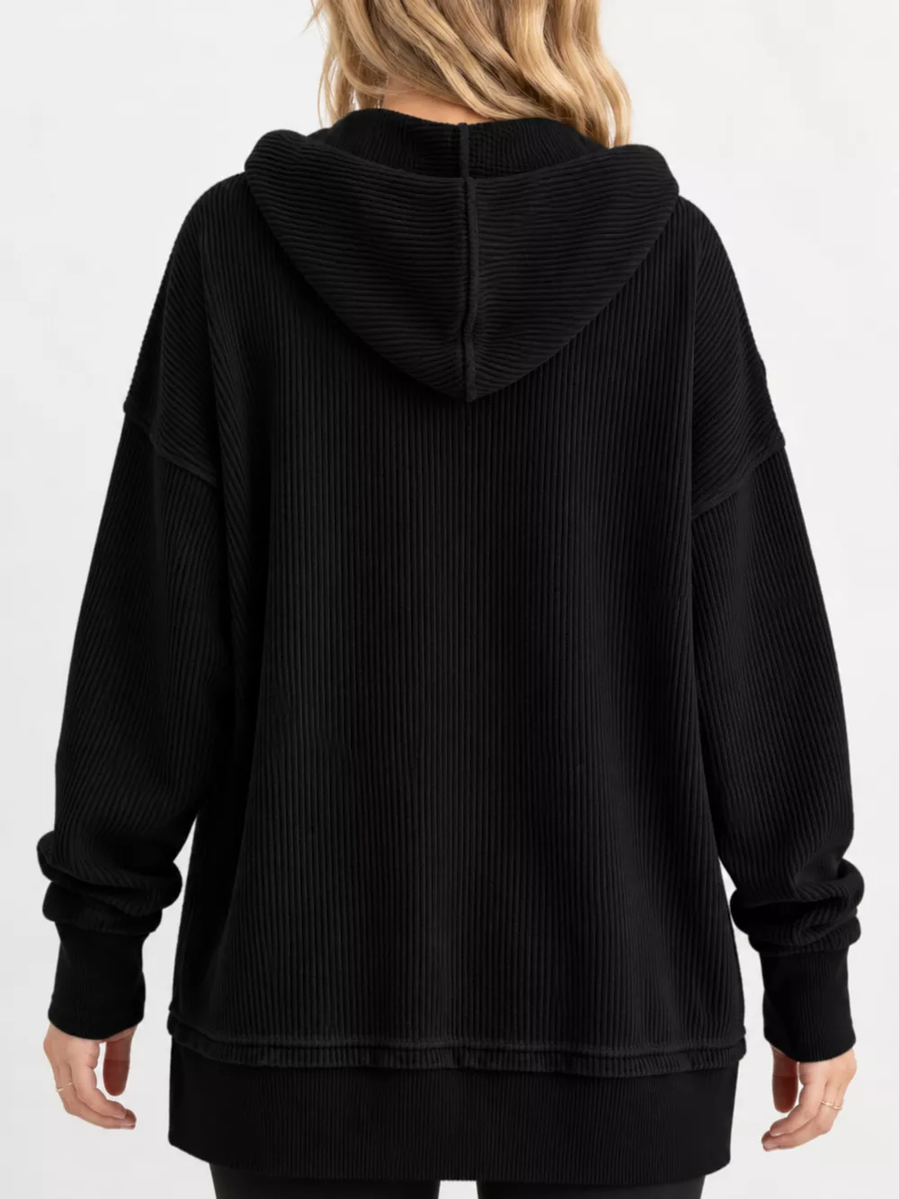 Full Size Snap Button Placket Dropped Shoulder Hoodie Plus Size, image 12