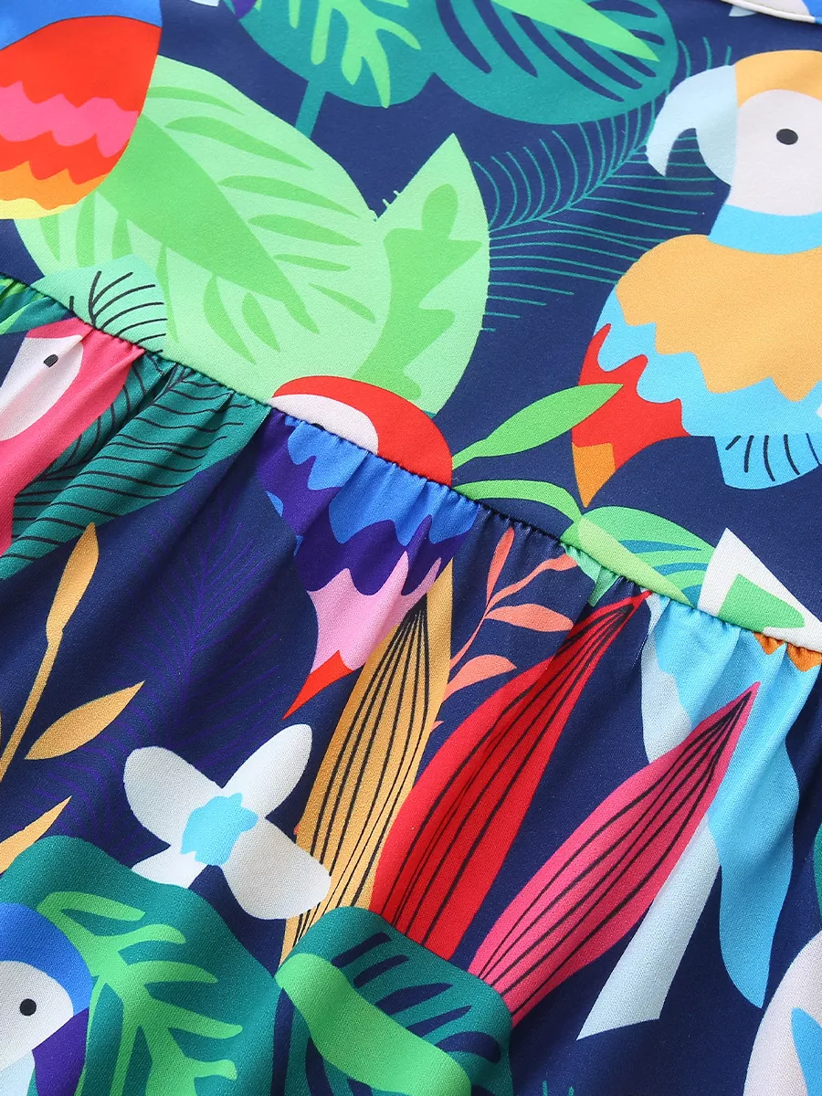 Children's Tropical Parrot Print Sleeveless A-Line Dress, image 3
