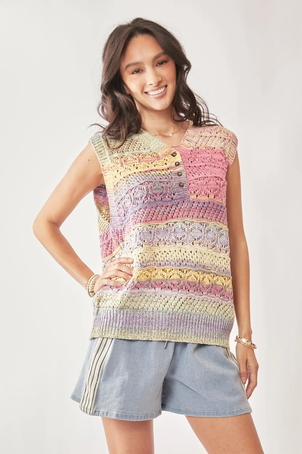 Multi Color Crochet Sleeveless Knit Vest Top