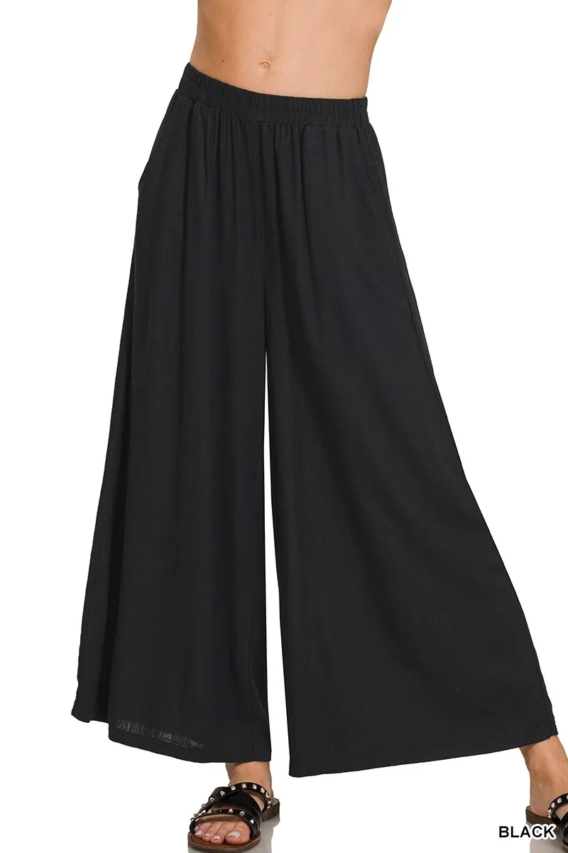 Woven Pleated Linen Blend Wide Leg Pants, image 3