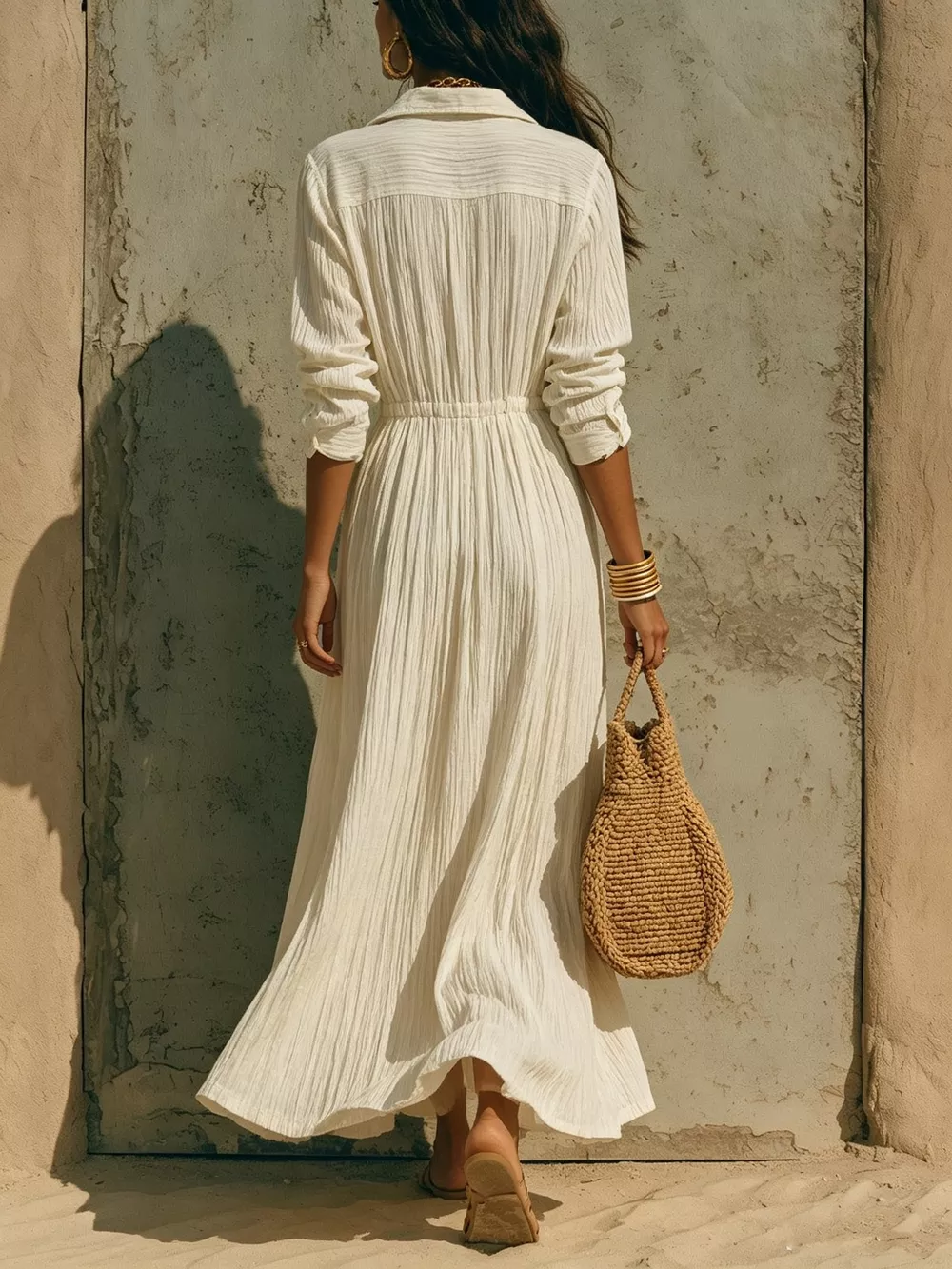 Full Size Textured Button Front Long Sleeve Maxi Dress Plus Size, image 9