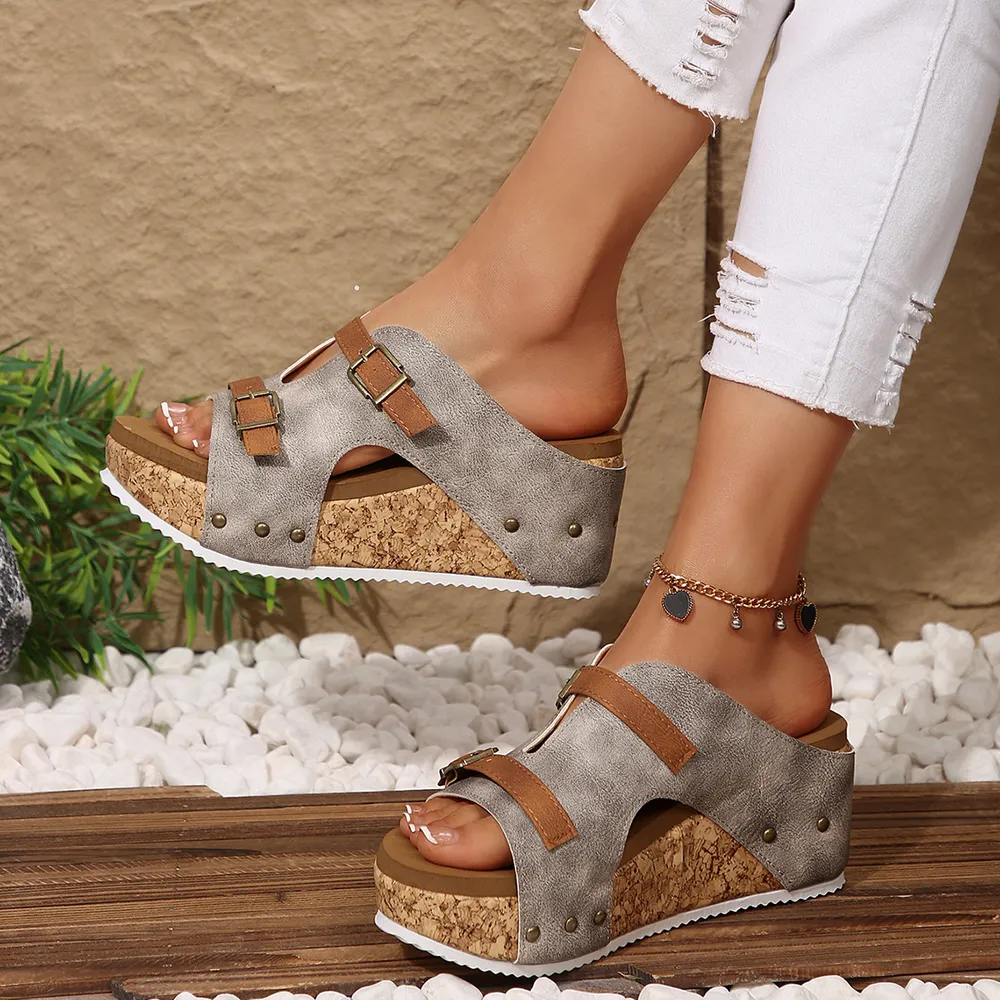 Double Buckle Platform Wedge Sandals, image 9