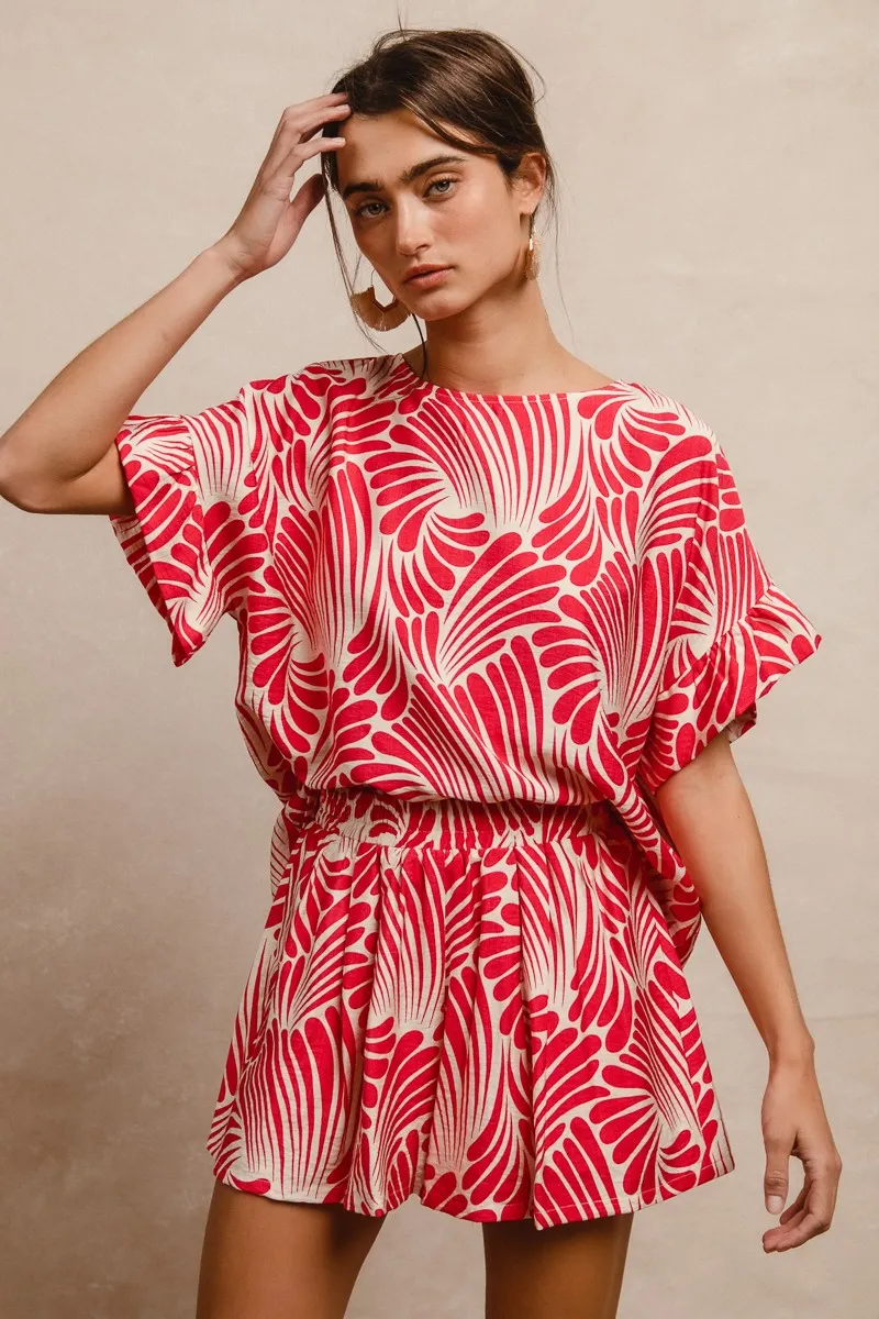 Print Woven Ruffled Sleeves Top, image 7