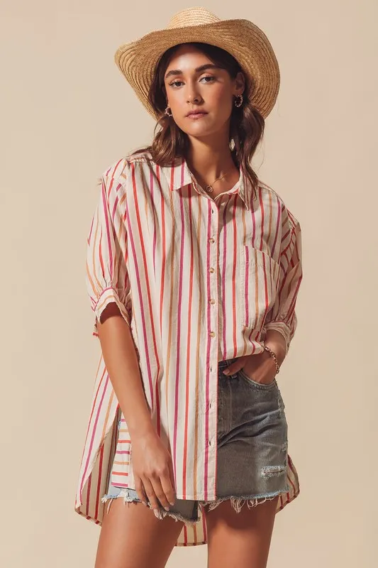 Multicolored Stripe Button Down Shirt, image 14