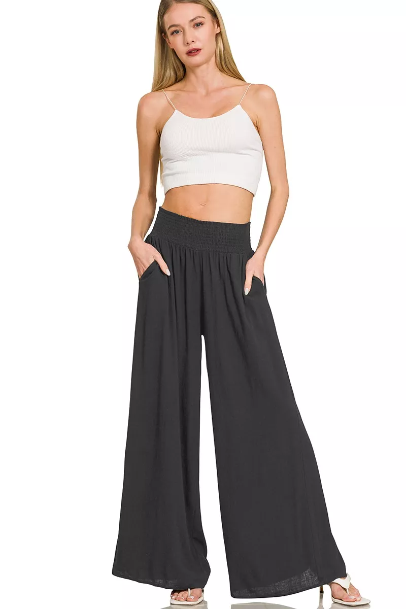 Smocked Waistband Wide Leg Lounge Pants, image 3