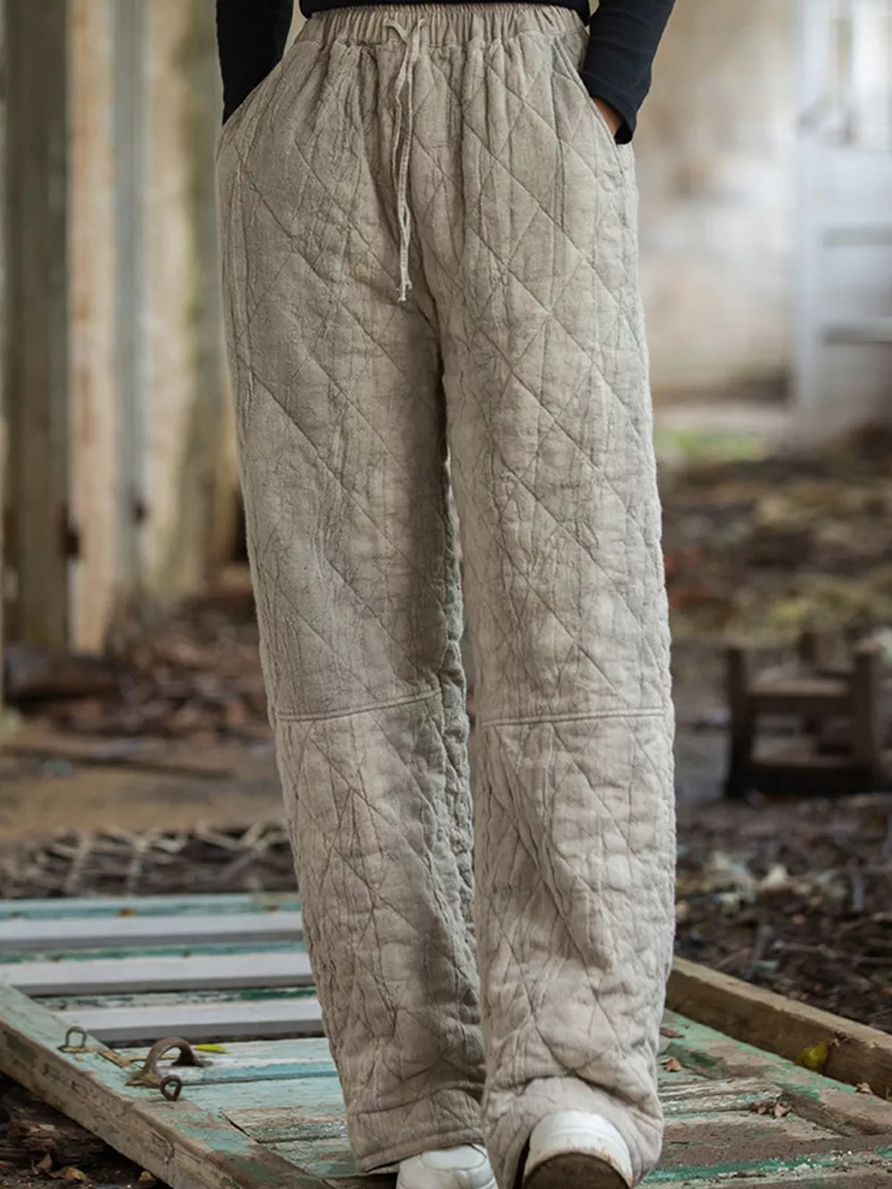 Quilted High-Waisted Wide-Leg Casual Pants, image 2