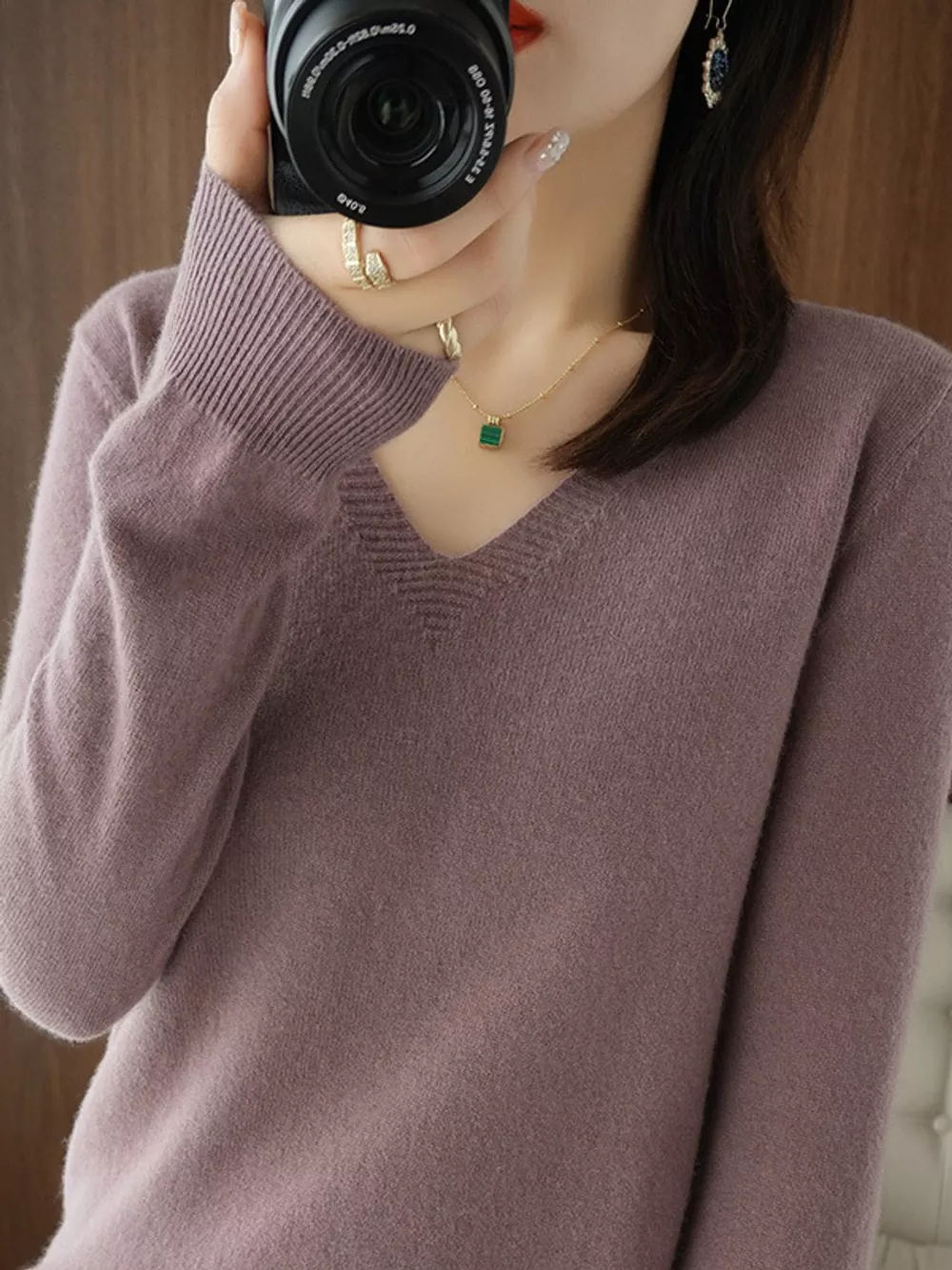 V-Neck Solid Color Sweater, image 37