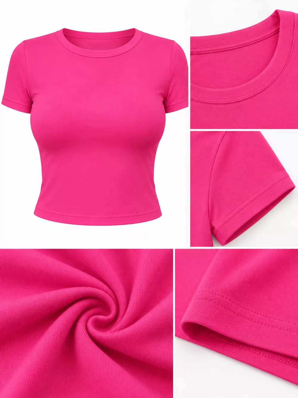 Slim Fit Basic Crew Neck Short Sleeve Crop T-Shirt, image 36