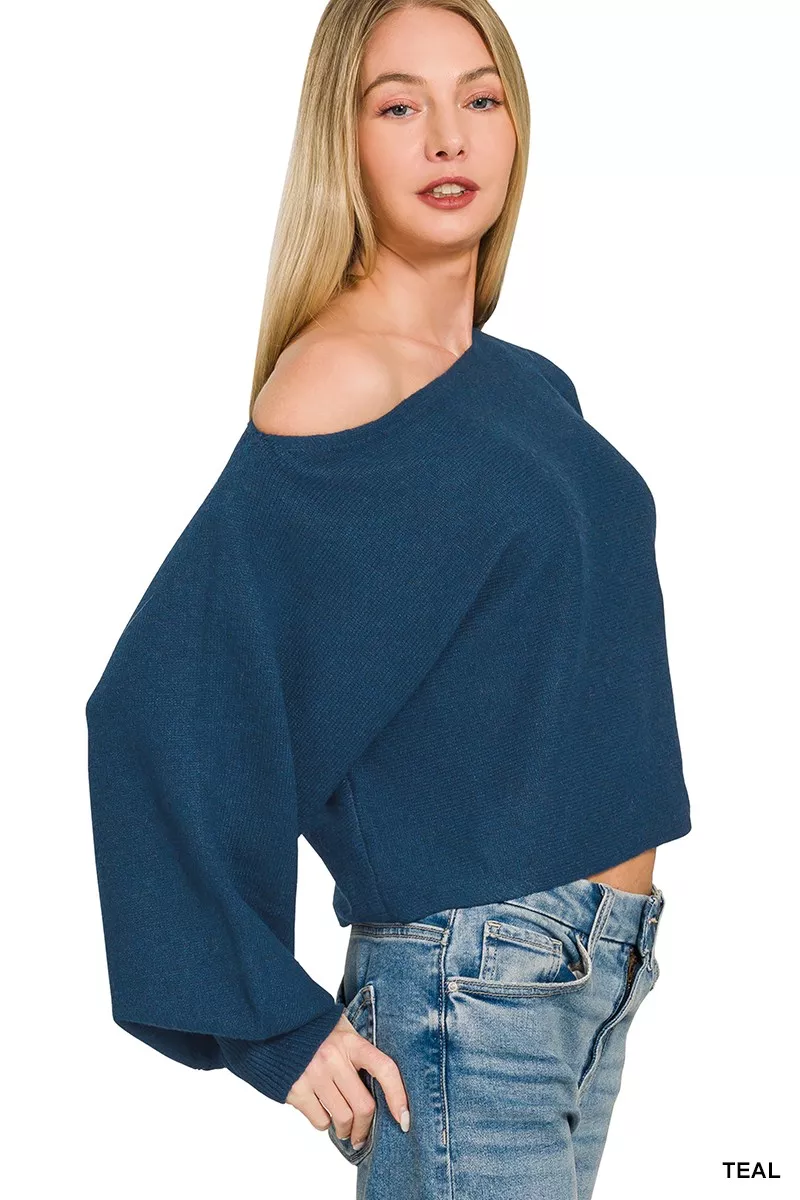 Zenana Boat Neck Balloon Sleeve Sweater, image 2