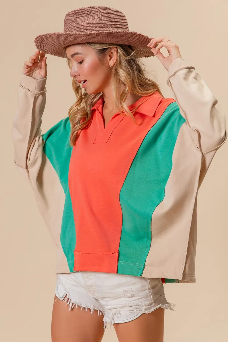 Colorblock Exposed Seam French Terry Sweatshirt, image 9
