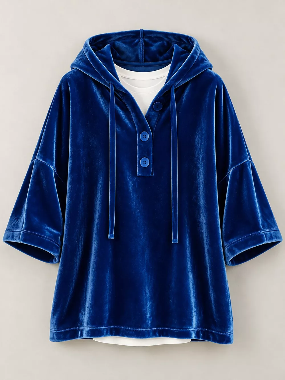 Full Size Velvet Button Detail Hoodie Plus Size, image 8