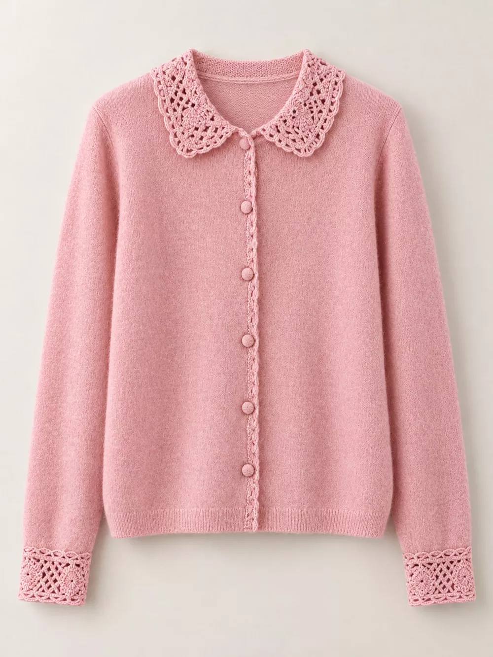 Lace-Collar Button Down Knit Cardigan, image 5