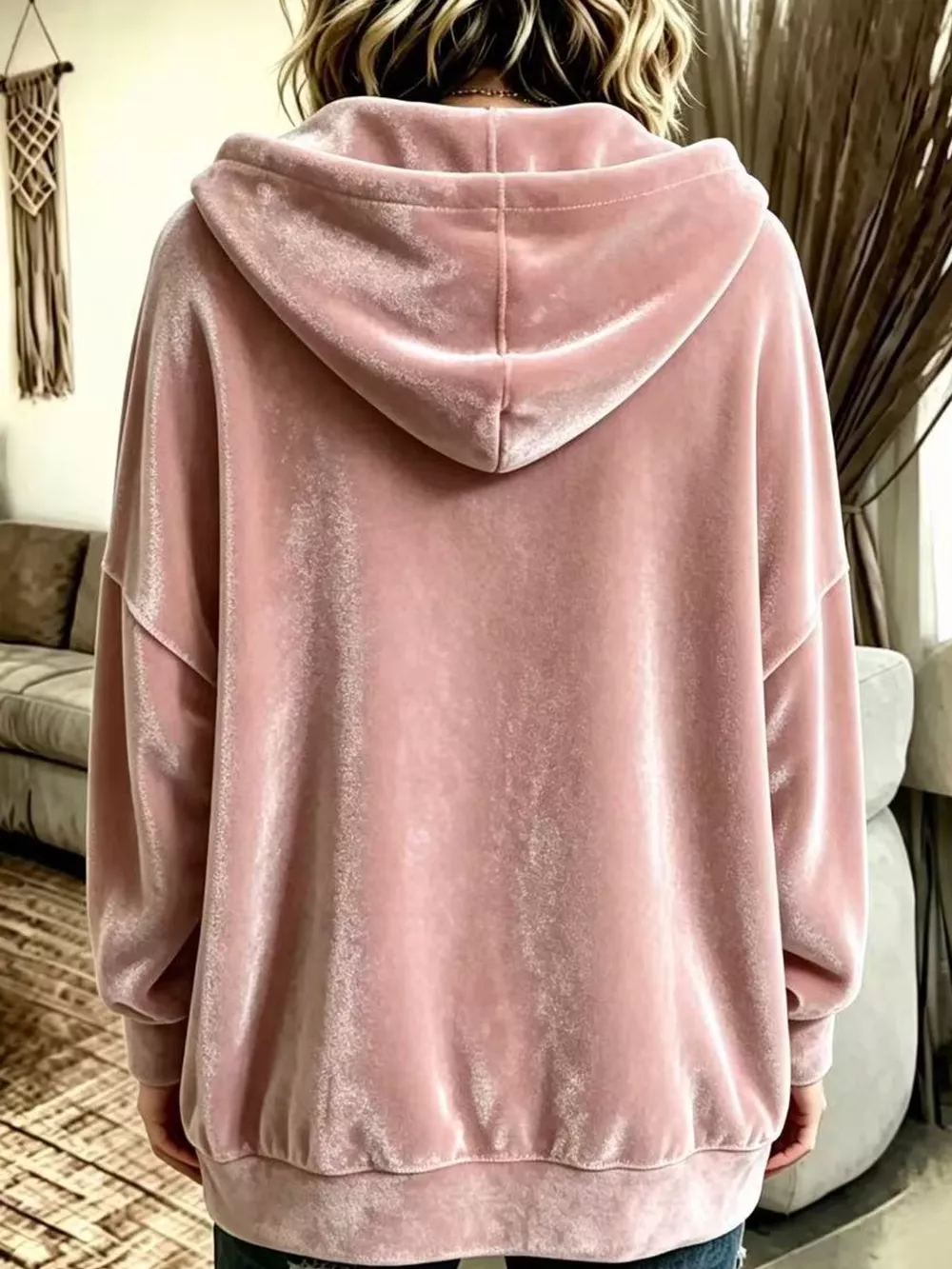 Full Size Velvet Dropped Shoulder Hoodie Plus Size, image 13