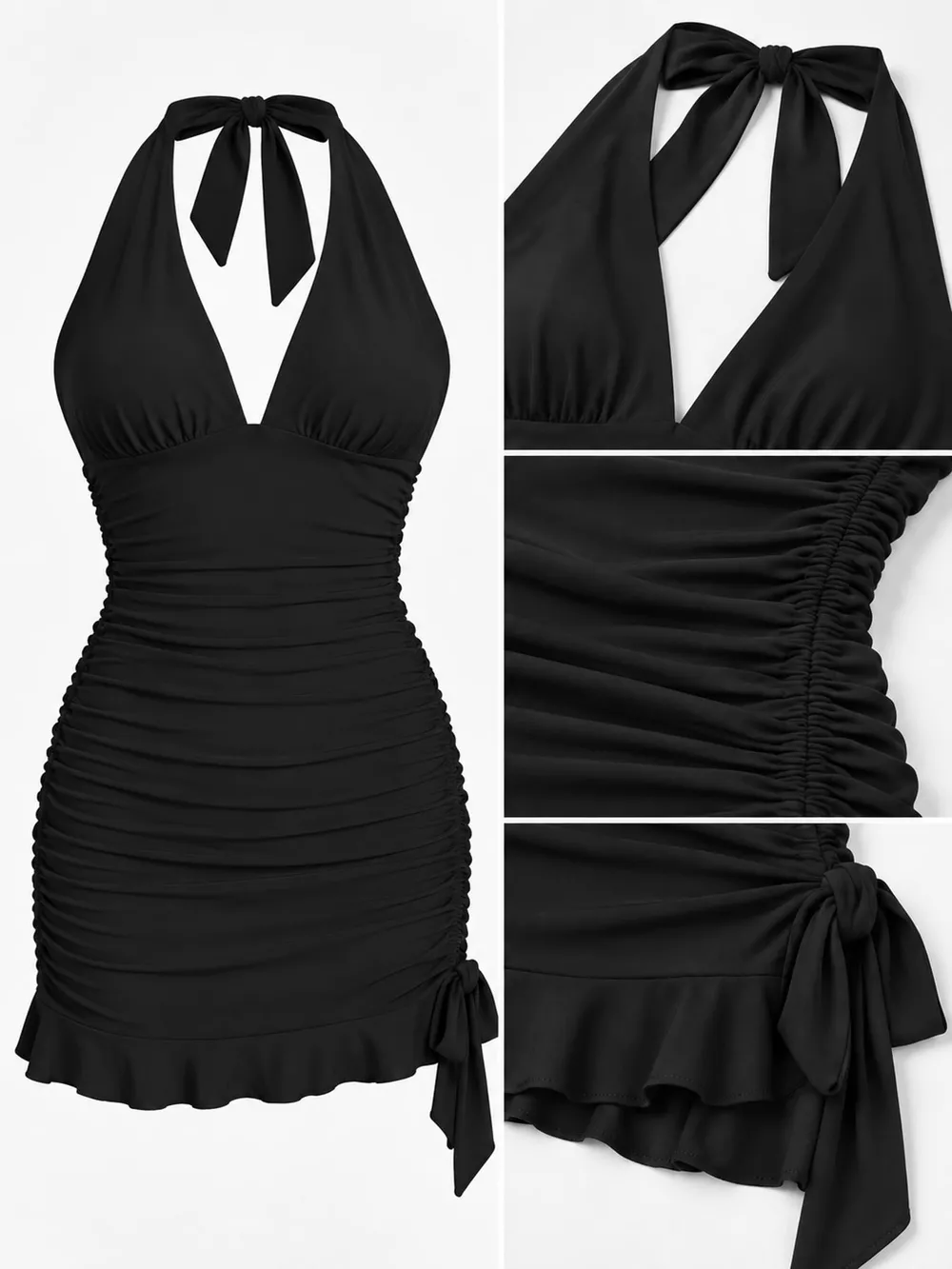 Ruched Halter Neck Bodycon Mini Dress, image 5