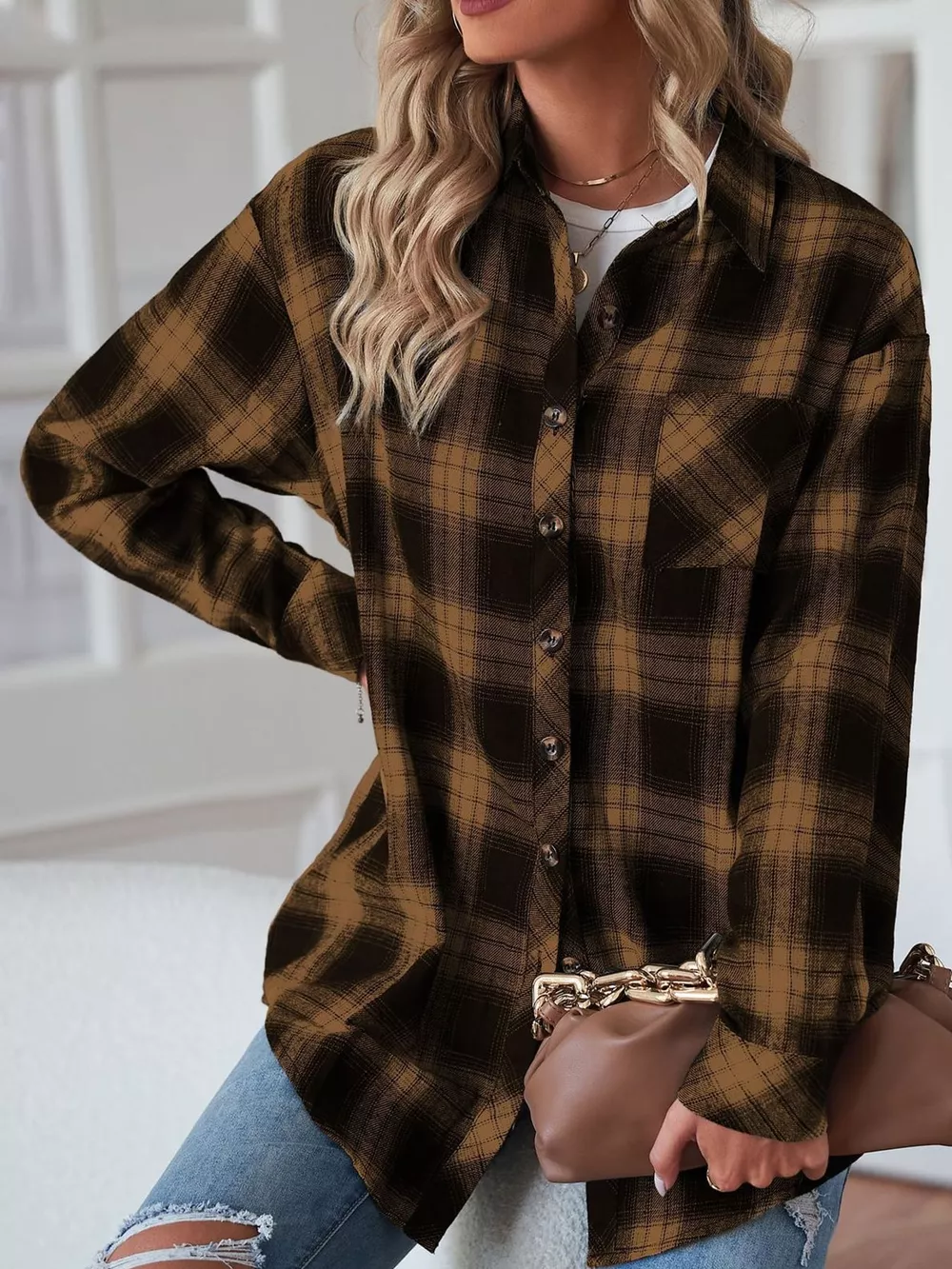 Plaid Button-Down Oversized Shirt, image 26