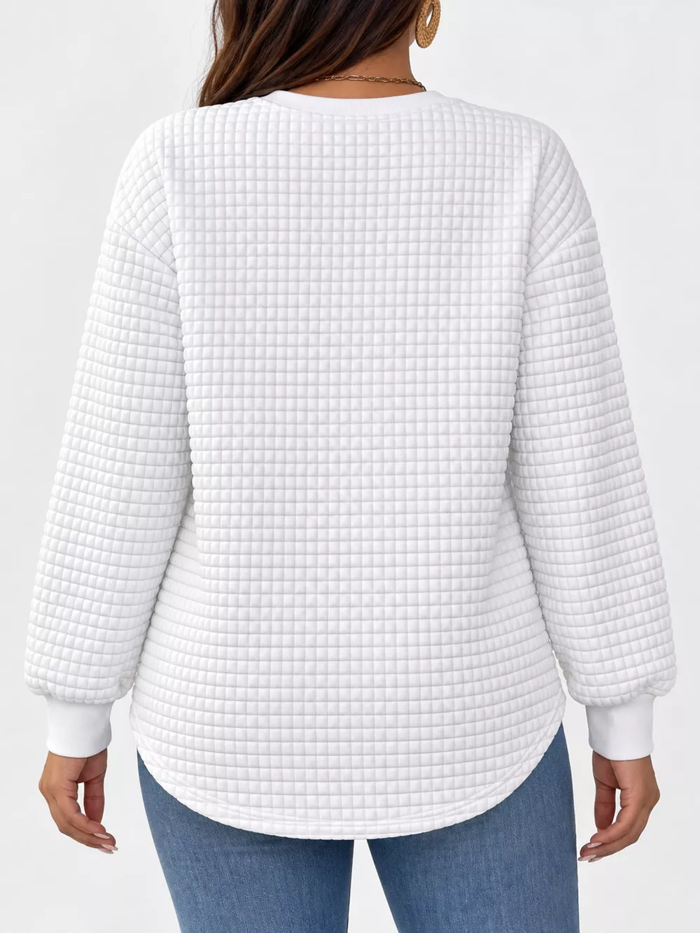 Plus Size Textured Waffle Knit Crew Neck Sweatshirt, image 5