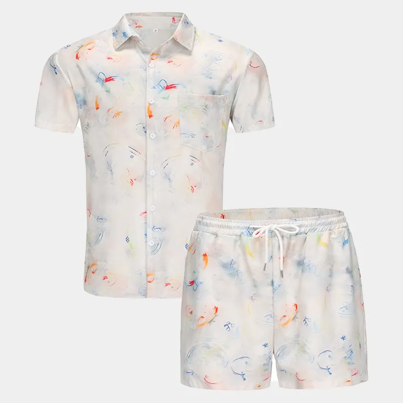 Men's Full Size Printed Button Up Shirt and Shorts Set Plus Size