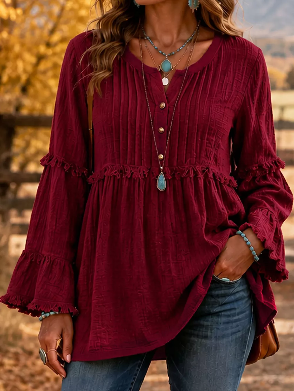 Full Size Snap Down Long Sleeve Blouse Plus Size, image 12