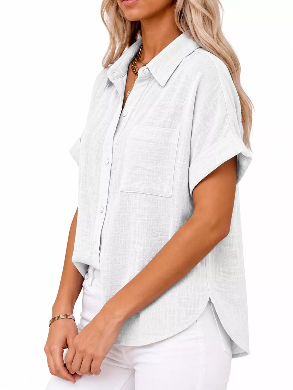 Full Size Button Up Short Sleeve Shirt Plus Size, image 2
