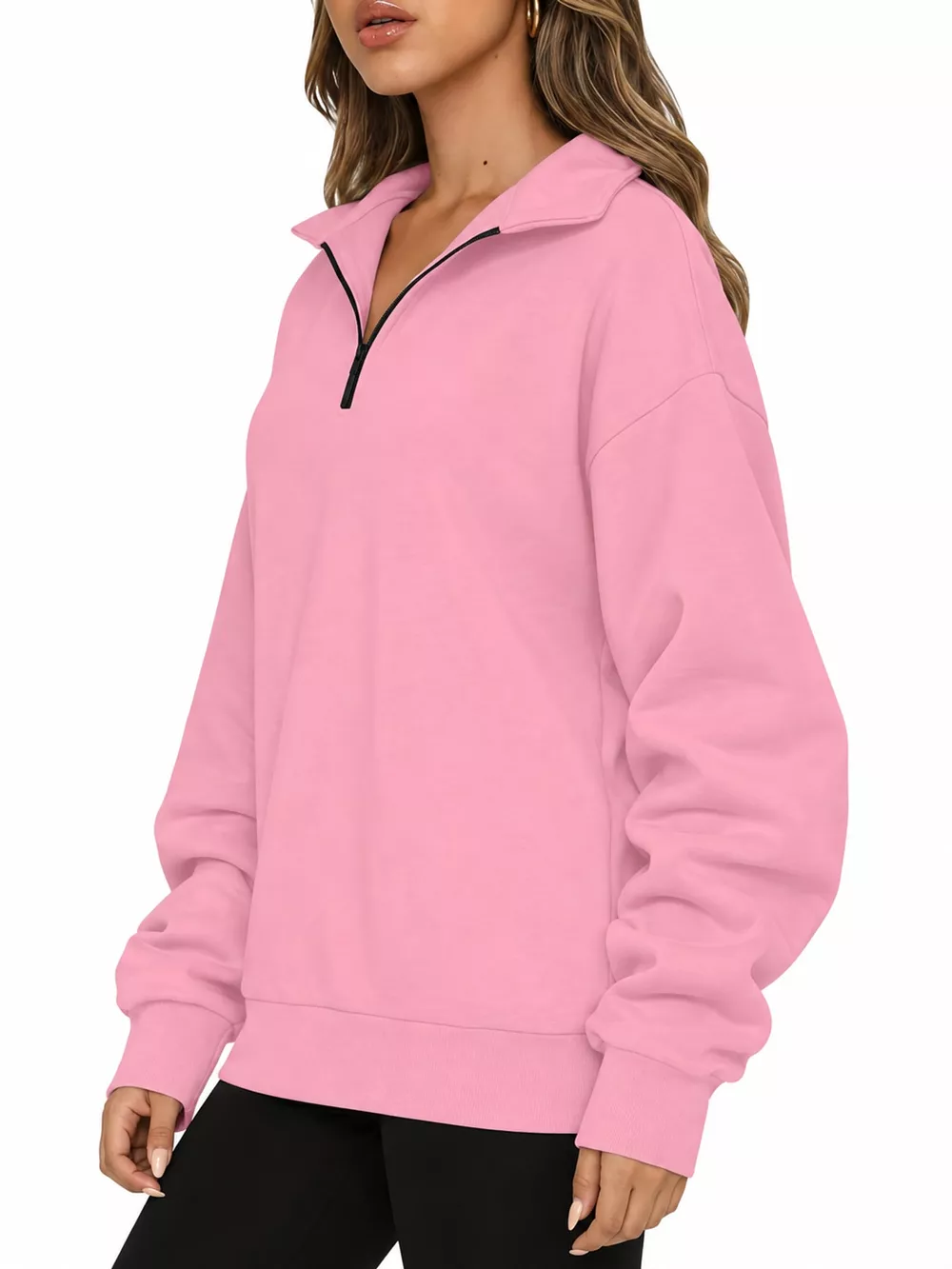 Full Size Quarter-Zip Dropped Shoulder Sweatshirt Plus Size, image 11