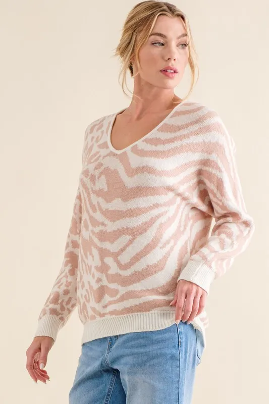 Leopard Zebra Combo Casual Sweater Top, image 3