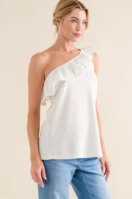 Ruffle One Shoulder Sleeveless Tank Top, image 5