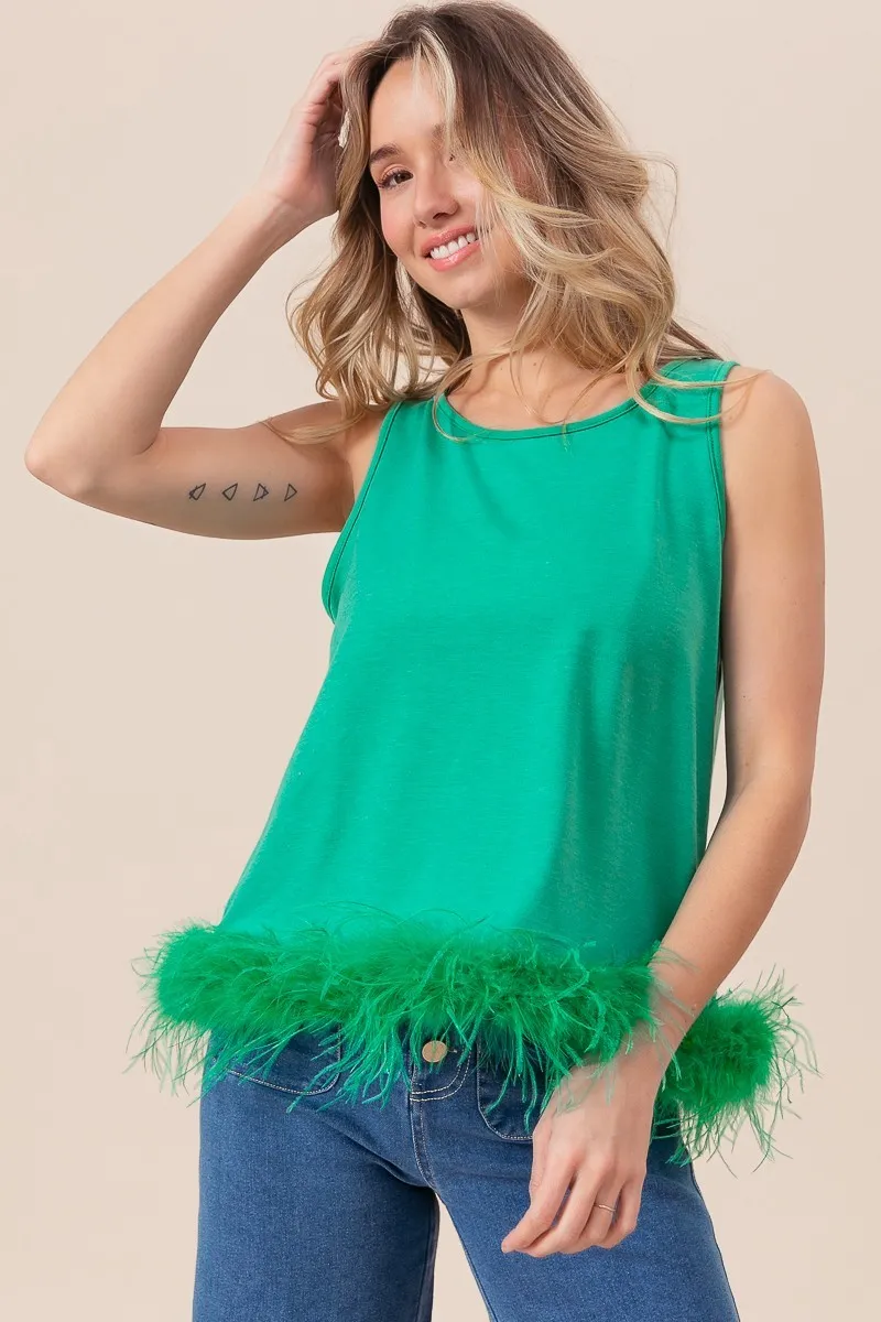 French Terry Faux Feather Bottom Back Tied Top, image 4
