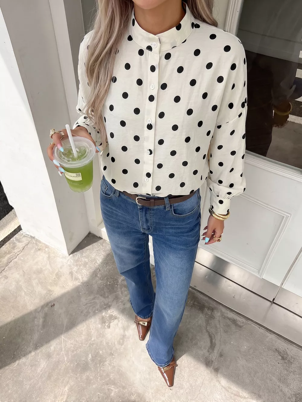 Polka Dot Button-Up Shirt, image 2