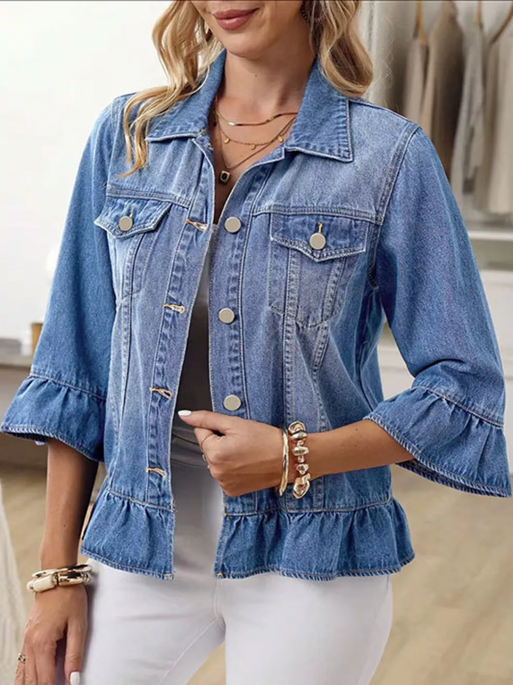 Ruffle Hem Denim Jacket, image 3