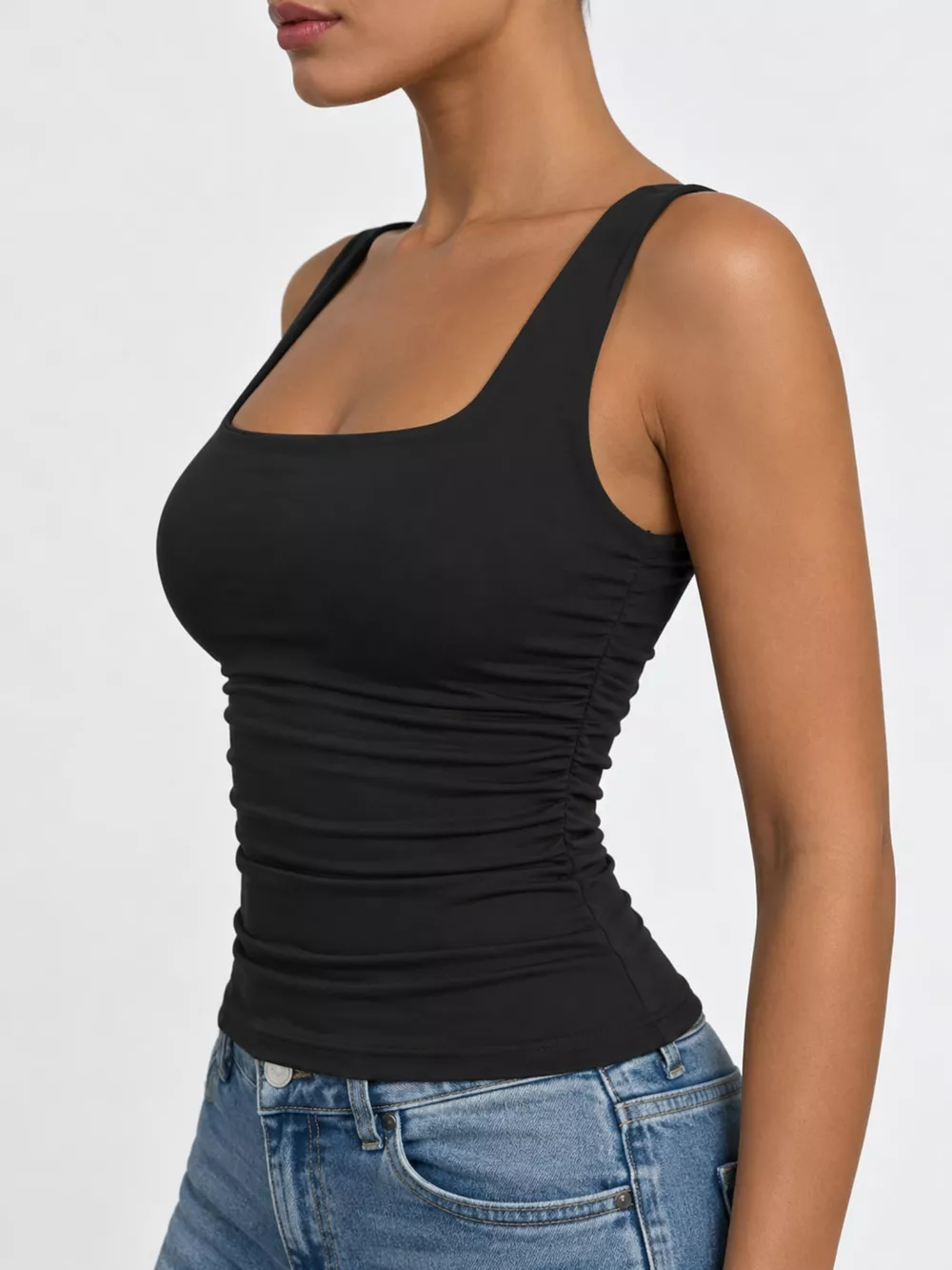 Square Neck Ruched Slim-Fit Tank Top, image 5