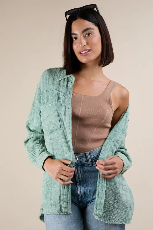 Mineral Washed Gauze Button Down Shirt, image 4