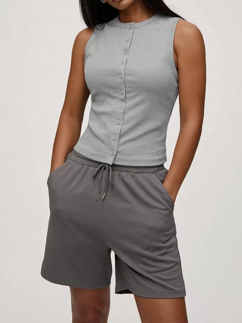Ribbed Button-Front Sleeveless Tank, image 13